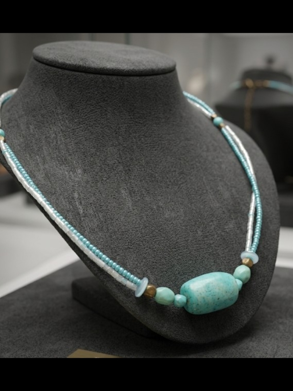 Turquoise Beaded Statement Necklace - Adjustable Length - Classic Natural Boho